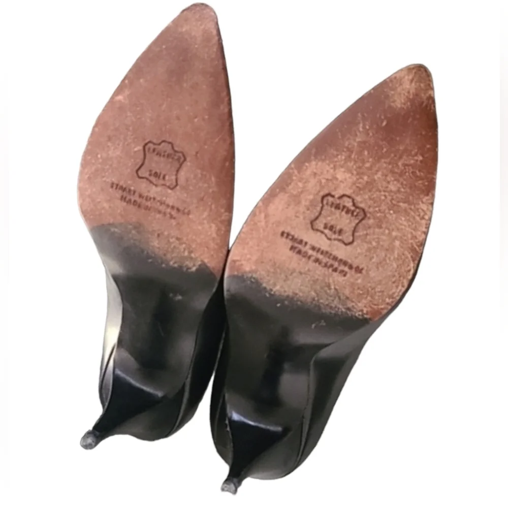 MR SEYMOUR STUART WEITZMAN VTG Black Leather Pumps 8.5 Pointed Heel Minimalist